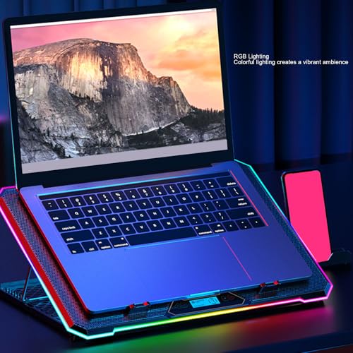 Goshyda Gaming Laptop Cooling Pad with 10 Quiet Fans, 8-Level Height Adjustable & 5 Speed Settings, RGB Lights Laptop Cooler for 12-19 Inch Notebook (14 Fans)