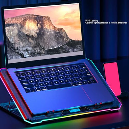 Gaming Laptop Cooling Pad, RGB Laptop Cooler Stand, 8 Levels Height Adjustable, Laptop Cooler with 2 USB Ports for Various Devices from 12 to 19 Inches (14 Fans)