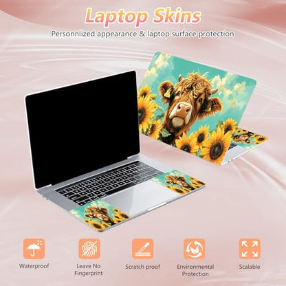 Laptop Skin Sticker Decal 12" 13" 13.3" 14" 15" 15.6",Waterproof Scratch Resistant Vinyl,Reusable Easy to Apply,for MacBook HP Dell Notebooks Netbooks Laptop,2 Wrist Pads,Cute Highland Cow - color: Cute Highland Cow