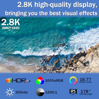 Portable Monitor Touchscreen 15.6" 2.8K Laptop Screen Extender 2880x1620,100Hz,100％sRGB,w/45° Adjustable Stand,mini HDMI USB-C Computer Display for Laptop PC Phone Mac - size: 15.6"