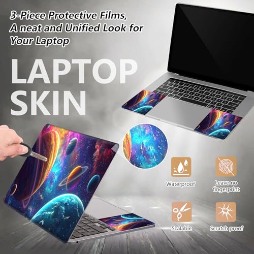 Laptop Skin Sticker for 12.1”-15.6“ Laptops (Fits 13”, 13.3”, 14”, 15”, 15.4”) | Protective Universal Reusable Vinyl Art Decal Cover | Waterproof & Scratch-Resistant-Colorful Planets Stars in Space - color: Colorful planets stars in space