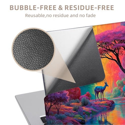 Universal Laptop Skin Sticker for 12/13/14/15.6 Inch Laptops, Reusable Vinyl Laptop Decal Cover, Waterproof Scratch Resistant Notebook Skin with 2 Wrist Pads,Psychedelic Rainbow Deer - color: Psychedelic Rainbow Deer