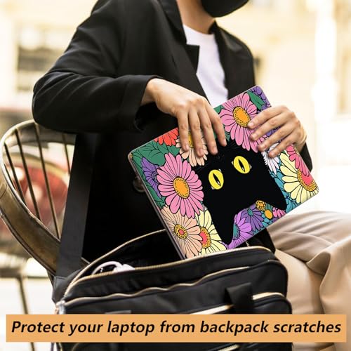 Laptop Skin Sticker for 12.1”-15.6“ Laptops (Fits 13”, 13.3”, 14”, 15”, 15.4”) | Protective Universal Reusable Vinyl Art Decal Cover | Waterproof & Scratch-Resistant-Black Cat in the Flowers - color: Black Cat in the Flowers