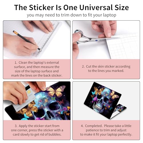 15.6 Inch Laptop Skin Sticker, Reusable Vinyl Cover Protector with 2 Wrist Pad Skins, Removable Waterproof Scratch-Resistant for 12-15.6 Inch Laptop Notebook,Skull Butterflies - color: Skull Butterflies