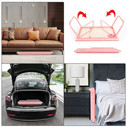 Laptop Bed Desk for Couch, 5-Angle Adjustable Laptop Bed Table for Adults | Foldable Lap Desk for Adults with Cup Holder, Bed Desk for Laptop and Writing,Working,Eating,Bed Tray Table for Laptop, Pink
