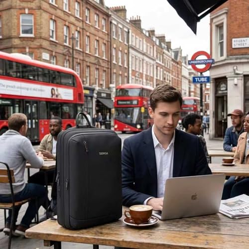 Tzowla Business Commute Laptop Backpack Fit 17.3 Inch Laptop,Slim & Expandable Waterproof Work Backpacks with Luggage Strap,Travel Lightweight Bag Gift for Men Women(Black) - color: Black