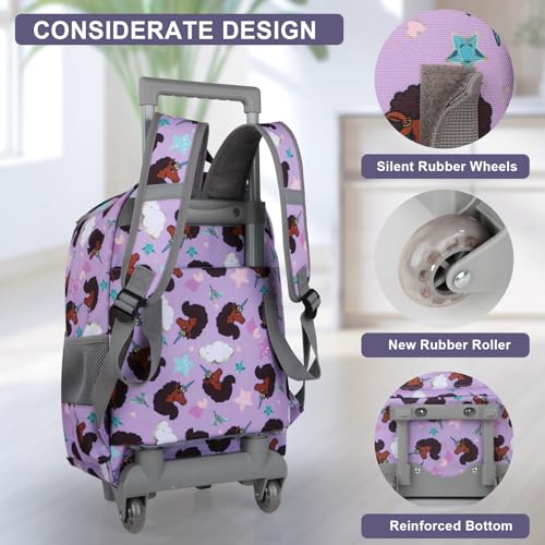 Tilami Rolling Backpack 18 inch Double Handle Wheeled Boys Girls Travel School Children Luggage Toddler Trip - color: Brown Unicorn
