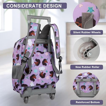 Tilami Rolling Backpack 18 inch Double Handle Wheeled Boys Girls Travel School Children Luggage Toddler Trip - color: Brown Unicorn