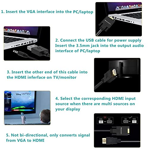 FOINNEX VGA to HDMI Adapter Cable, 33FT/10M, 1080P for Old PC to New Monitor/TV - size: 33FT/10M