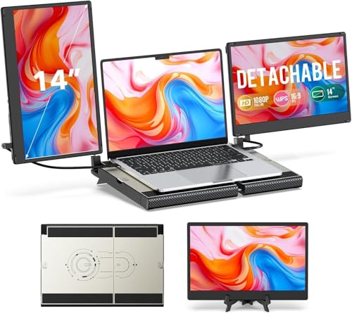 Laptop Screen Extender, 14" FHD 1080P Laptop Monitor Extender, Stretchable Base and Detachable Screen, Plug & Play, Triple Screen Extender Compatible with Windows, Mac, Chrome - size: 14" Triple Screen