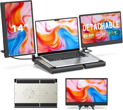Laptop Screen Extender, 14" FHD 1080P Laptop Monitor Extender, Stretchable Base and Detachable Screen, Plug & Play, Triple Screen Extender Compatible with Windows, Mac, Chrome - size: 14" Triple Screen