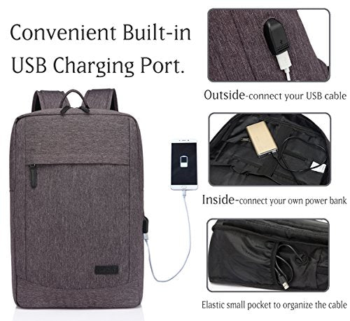 VASCHY Business Laptop Backpack for 17 inch Computer With USB Charging Cable - color: Dark Gray