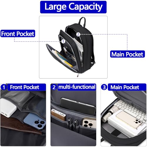 Business Backpack for Men 15.6 Inch,Slim & Expandable Waterproof Travel Laptop Backpack - color: Black