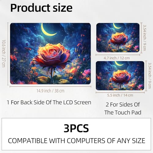 Enchanted Rose Under Moon Night Universal Laptop Skin Sticker 3PCS, Protective Decal Trim-to-Fit 11.6" 13.3" 14" 15.6" Laptop Vinyl Cover, Removable Anti-Scratch Computer Decal Protector - color: Enchanted Rose Under Moon Night