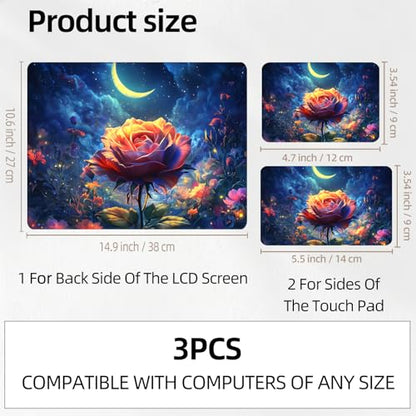 Enchanted Rose Under Moon Night Universal Laptop Skin Sticker 3PCS, Protective Decal Trim-to-Fit 11.6" 13.3" 14" 15.6" Laptop Vinyl Cover, Removable Anti-Scratch Computer Decal Protector - color: Enchanted Rose Under Moon Night
