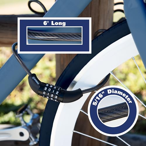BRINKS 6 ft Outdoor Bike Lock Cable 2 Pack, Anti Theft Self-Coiling Design, Resettable 4-Dial Combination, 5/16" Weather-Resistant Vinyl Coating for Bikes - style: 5/16" 2PK