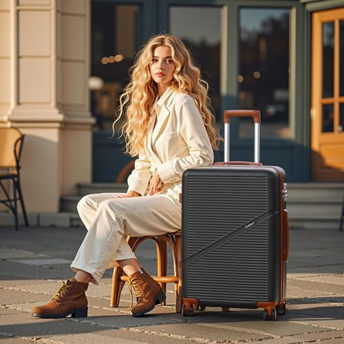 Cosbarn Carry On Luggage,3 Piece Carry On Suitcase,22x14x9 Airline Approved | Lightweight ABS Hardside Luggage, TSA-Approved Lock,Suitcases with Wheels,20Inch,Matching Duffle Bag,For Men&Women - color: Black, style: Carry on Luggage With Duffel Bag