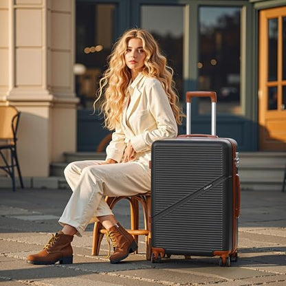 Cosbarn Carry On Luggage,3 Piece Carry On Suitcase,22x14x9 Airline Approved | Lightweight ABS Hardside Luggage, TSA-Approved Lock,Suitcases with Wheels,20Inch,Matching Duffle Bag,For Men&Women - color: Black, style: Carry on Luggage With Duffel Bag