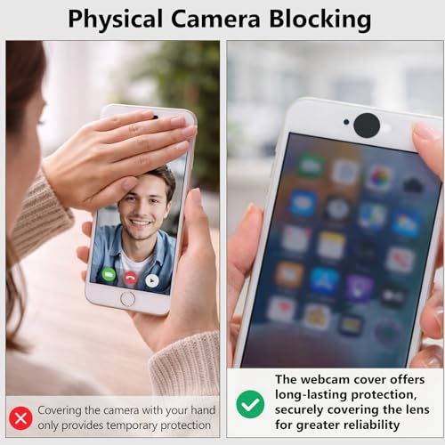 Stackable Vinyl Webcam Privacy Stickers, 12 Sheets Low-Tack Restickable Camera Covers in 3 Sizes, Black Webcam Blocker Set ﻿