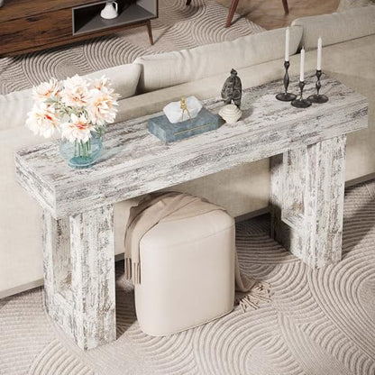 Tribesigns 63-Inch Long Console Table, Wooden Rectangular Sofa Table Behind The Couch, Farmhouse Entryway Table for Entrance, Hallway, Living Room (Distressed White) - color: Distressed White (63")