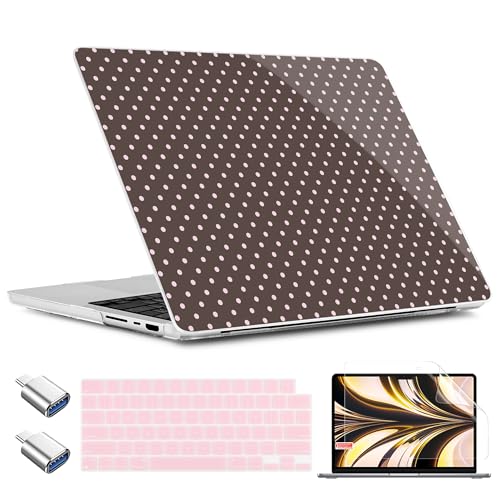 TWOLSKOO Compatible with MacBook Pro 14 inch Case M5 2026 2025-2021 Release M4 M3 M2 M1 Pro/Max Chip, Plastic Hard Shell & Keyboard Cover & USB C to USB Adapter & Screen Film, Chocolate Polka Dot - color: Chocolate Polka Dot