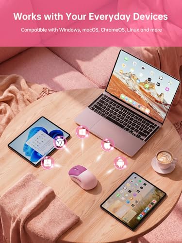 hunart H6 49g Wireless Mouse, Bluetooth & 2.4GHz, Rechargeable, Berry Pink | Silent Clicks, USB-C Charging, Two Ways to Connect, Lightweight Right-Hand Ergonomic Comfort, For Laptop, MacBook, Office PC - color: Berry Pink