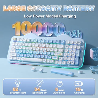 YUNZII C98 Cute Cake Wireless Mechanical Keyboard(Blue, Candy Switch) | 99 Keys with Number Pad, Hot Swap, PBT MOA Keycaps, BT5.0/2.4G/USB-C, Gasket Mount, Custom RGB Backlit for Win/Mac - color: Blue, size: Candy Linear Switch