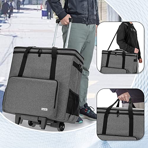 Rolling PC Carrying Case, Double Layers Desktop Tower Bag, Gray | Wheeled Computer Desktop Tower Case with Shoulder Straps Fit ATX/M-ATX Motherboards, Keyboard, Mouse, Cables & Earphones - color: Gray