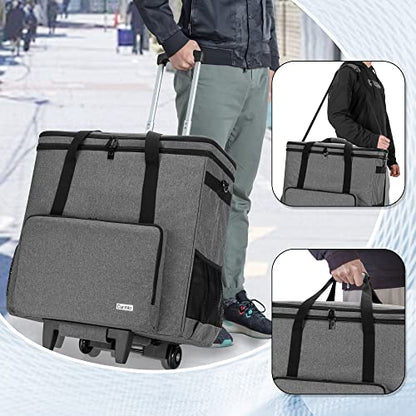 Rolling PC Carrying Case, Double Layers Desktop Tower Bag, Gray | Wheeled Computer Desktop Tower Case with Shoulder Straps Fit ATX/M-ATX Motherboards, Keyboard, Mouse, Cables & Earphones - color: Gray