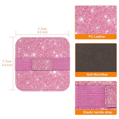 Fintie Screen Cleaning Pad, [4 Pack] Soft Cloth Car Phone Screen Cleaner | Microfiber Wipe Cleaning with Elastic Strap for iPad, iPhone, MacBook, Tablets, Laptop, Monitor (Glitter Pink/Black) - color: Glitter Pink/Black