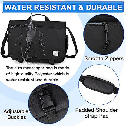 VASCHY Messenger Bag for Men,Water Resistant Casual Satchel Briefcase Fashion Work Bag Crossbody Shoulder Handbag for Women College Campus Black - color: Black