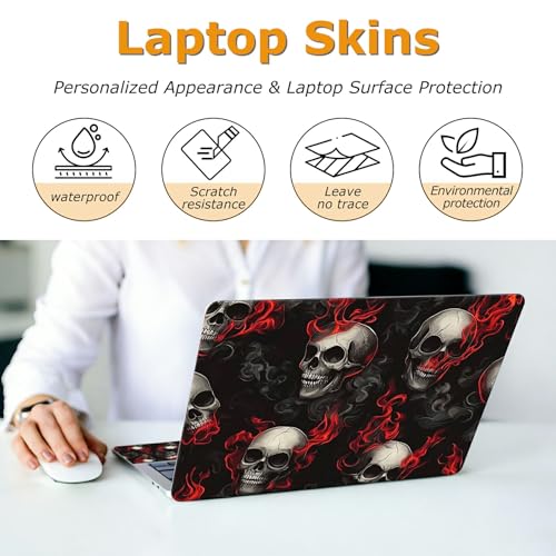 Universal Laptop Skin Sticker with 2 Wrist Pad Decals, 3-Piece Removable Vinyl Laptop Cover, Dark Skull Fire Waterproof Anti-Scratch, Easy-Trim Fit for 13.3" 14" 15.6" Laptops - color: Dark Skull Fire