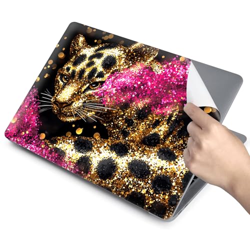 Universal Laptop Skin for 13-16 Inch Laptops,Vinyl Protective Sticker Decal,Easy DIY Trim-to-Fit for HP/Dell/MacBook,Bubble-Free & Removable,Gold Sequeined Leopard - color: Gold Sequeined Leopard