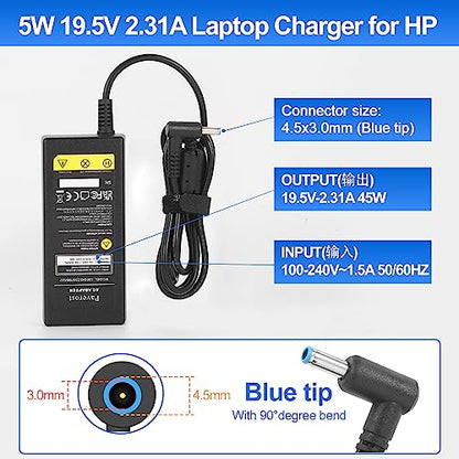 Laptop Charger 45W Power Cord: Replacement for HP Pavilion Charger Model 741727-001 AC Adapter - 45W 19.5V 2.31A for HP Stream 14 15 11 13 Computer Power Supply