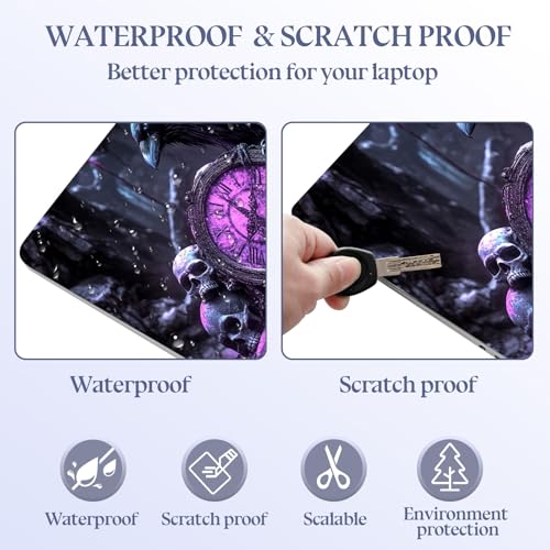 Universal Laptop Skin Sticker Decal,15.6 Inch Laptop Vinyl Cover for 13" 14" 15.6" Laptop,Scratch-Resistant Waterproof Protector Wrap,Reusable with Wrist Pads,Raven Clock of Skulls - color: Raven Clock of Skulls