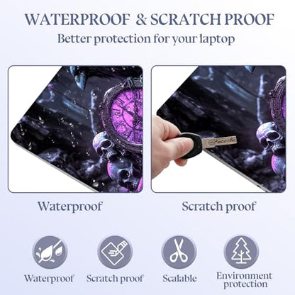 Universal Laptop Skin Sticker Decal,15.6 Inch Laptop Vinyl Cover for 13" 14" 15.6" Laptop,Scratch-Resistant Waterproof Protector Wrap,Reusable with Wrist Pads,Raven Clock of Skulls - color: Raven Clock of Skulls