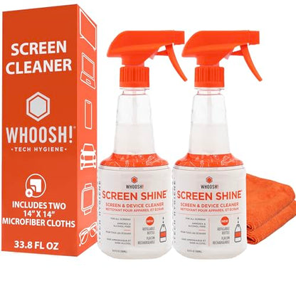 WHOOSH! Screen Shine Pro – TV Screen Cleaner & Cloth, Set of 2, 16.9 fl oz | Includes 2 – 14x14" Microfiber Cloth, For Flat Screens, OLED, LCD, Monitors, Streak Free Finish, Non Toxic & Odorless - size: 16.9 Fl Oz (Pack of 2)