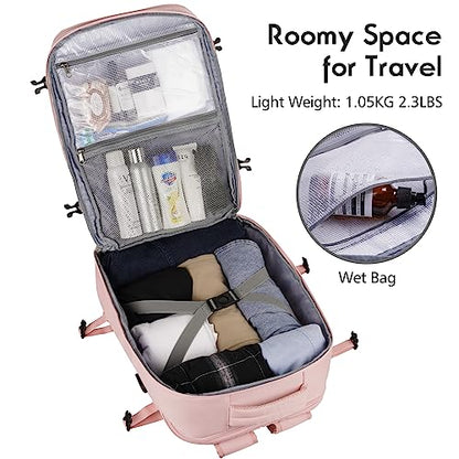 Large Travel Backpack Women, Flight Approved Carry On Backpack, Water Resistant Anti-Theft Large Casual Daypack Fit 17 Inch Laptop with USB Charging Port, Pink - color: Pink, size: 17.3 inch