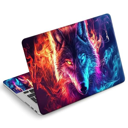 Universal Laptop Skin Sticker Decal, Compatible with MacBook HP Dell Lenovo 12"-15.6", Reusable Vinyl Notebook Cover 3PCS Set, High-Recognition Film-Wolf in Blue Orange Fire - color: Wolf in Blue Orange Fire