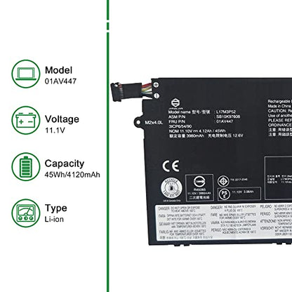 01AV447 L17M3P52 SB10K97608 Laptop Battery Replacement for Lenovo ThinkPad E480 E485 E495 E580 E585 E490 E590 E595 E14 E15 Series 01AV445 L17L3P51 01AV448 L17C3P51 01AV446 L17M3P51 11.1V 45Wh - size: 13.2*5.2*1.4inch 01AV447