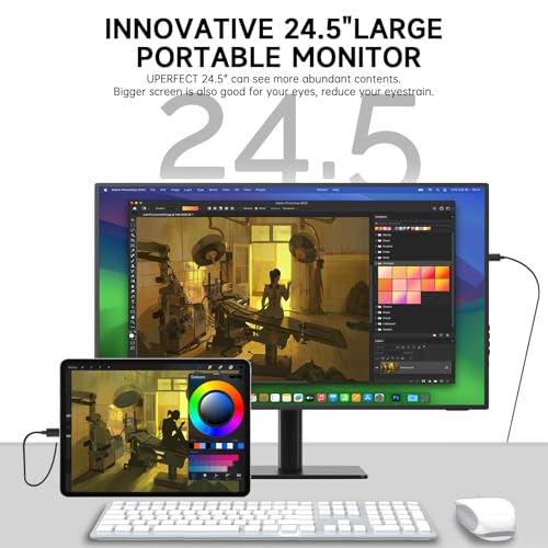 24.5" 2K Portable Monitor, 165Hz Gaming Monitor with 100% sRGB IPS Panel, Built-in Adjustable Stand & VESA Mount, USB-C HDMI External Second Screen for Laptop, PC, Phone, Xbox, PS5 - size: 24.5"