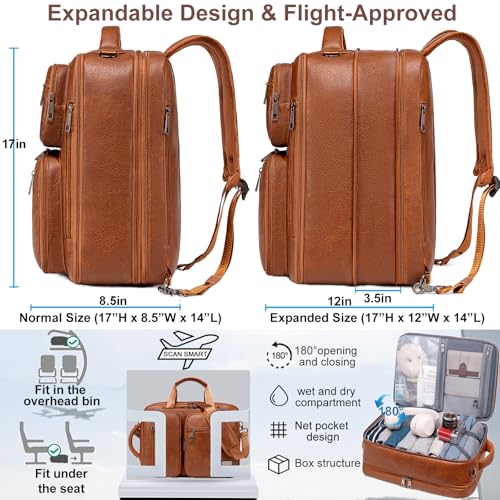 weiatas 3-in-1 Vegan Leather Convertible Laptop Bag for Men Women, Expandable Travel Backpack Work Briefcase Messenger Bag | Convertible - color: Brown