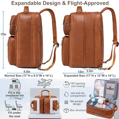 weiatas 3-in-1 Vegan Leather Convertible Laptop Bag for Men Women, Expandable Travel Backpack Work Briefcase Messenger Bag | Convertible - color: Brown