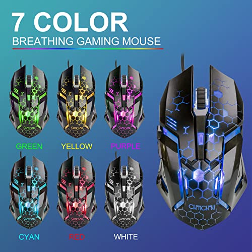 CHONCHOW Light Up Keyboard and Mouse Combo, Full Size RGB Gaming LED Keyboard and Rainbow Wired Gaming Mouse for PS4 PS5 Xbox One Computer Desktop PC Gamer Office - color: Main Black