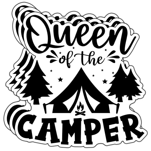 (3Pcs) Queen of The Camper Sticker Camping Lover Trees Adventure Stickers Decorative Waterproof Vinyl Decal for Tumbler Mug Phone Case Laptop Water Bottle Notebook Size 3x2.9 Inches
