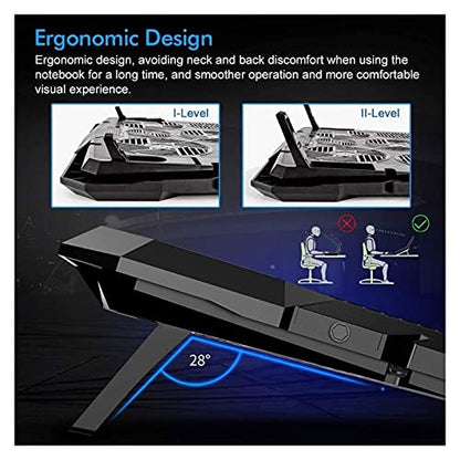 Laptop Cooling Pad 6 Fans Up to 17.3 Inch Heavy Notebook Cooler Blue LED Lights 2 USB Ports Blue-6fans