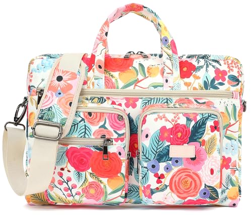 Laptop Shoulder Bag15.6inch women men Waterproof 16inch Computer Bags Women Business Office Work Bag Briefcase 14 inch case - color: Garden Rose