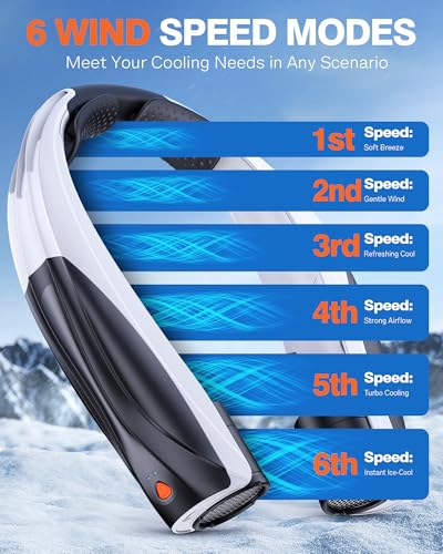 Portable Neck Fan, 6000mAh Personal Fan, 360° Cooling Rechargeable Wearable Fan, 6 Speeds Adjustable Hands-Free Fans for Travel, Outdoor, Office, Ideal Summer Gifts - color: New Black White