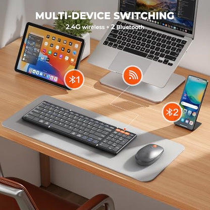 MEETION Foldable Wireless Keyboard and Mouse Combo, Rechargeable, Black | Full-size folding design, 2.4G plus dual Bluetooth, compact for business travel, compatible with Windows, Mac, iPad, Android