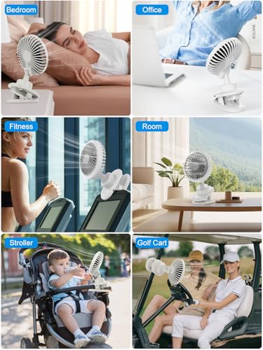 10000mAh Oscillating Desk Clip on Fan,USB Rechargeable,Portable Small Personal Fans,6-Inch Quiet,5Speed Strong Wind,Sturdy Clip,for Office/Bedroom/Room/Camping/Travel/Tent/Stroller.White